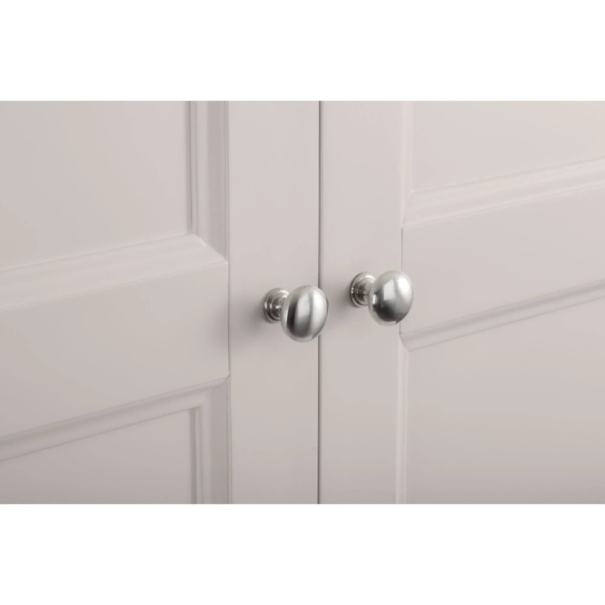 Clermont wardrobe light grey panel doors with chrome handles close detail