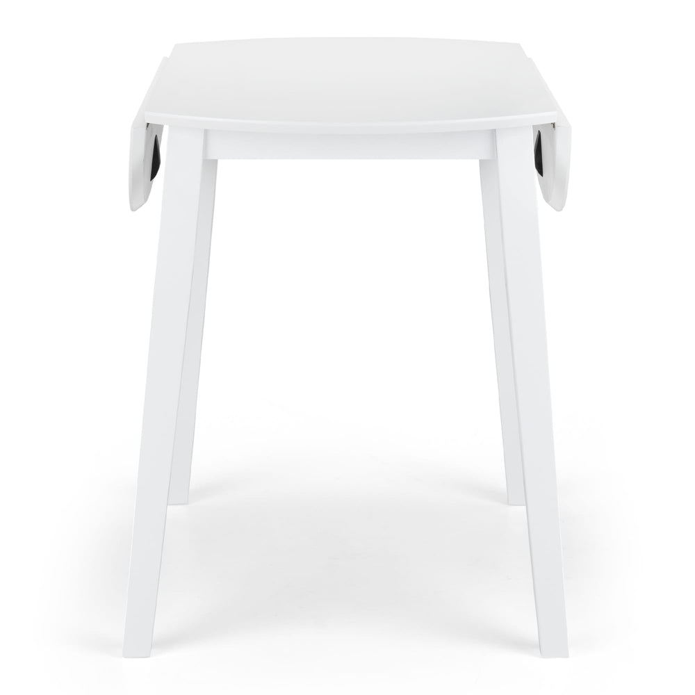 White wood Coast dropleaf table with both leaves down, front view on white background