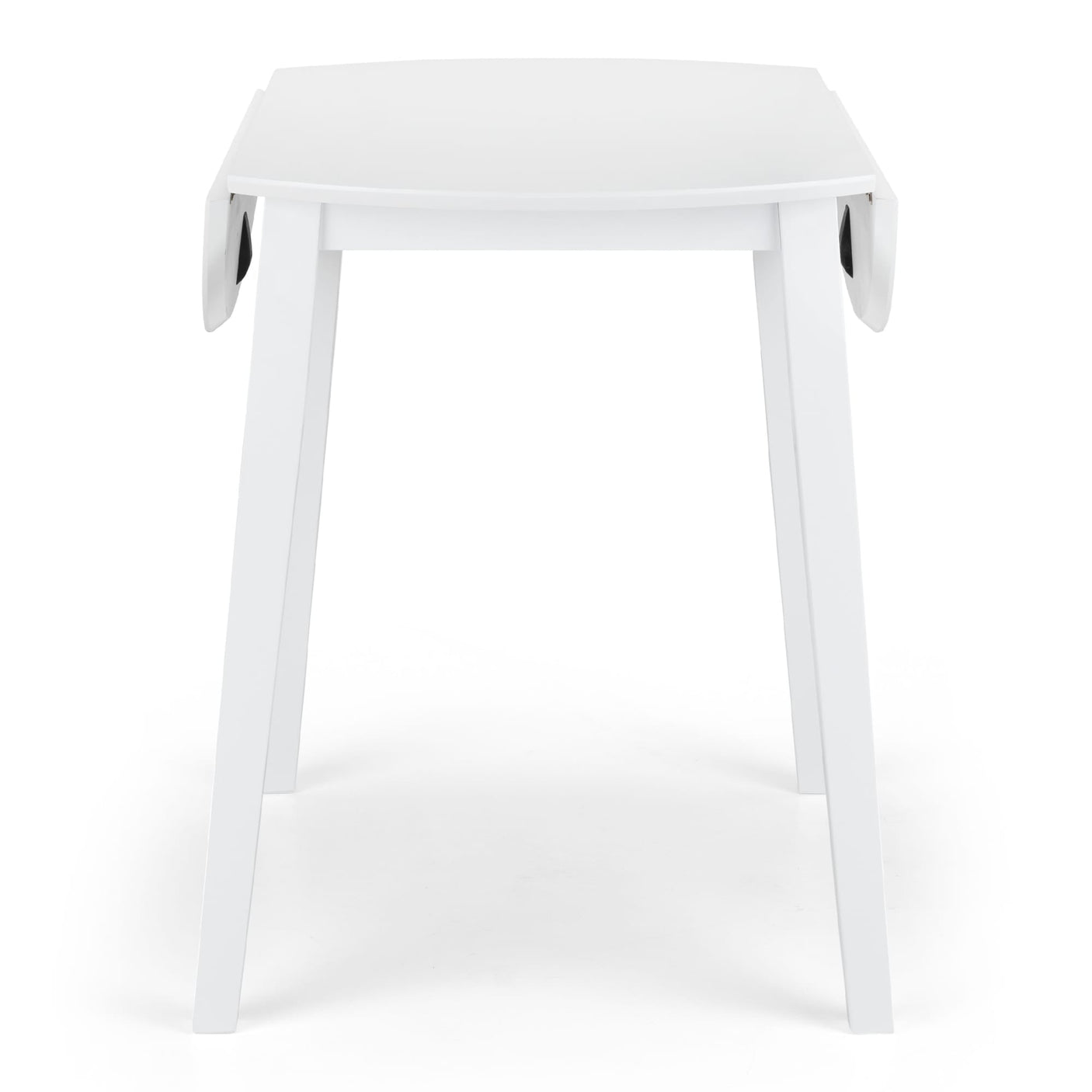 White wood Coast dropleaf table with both leaves down, front view on white background