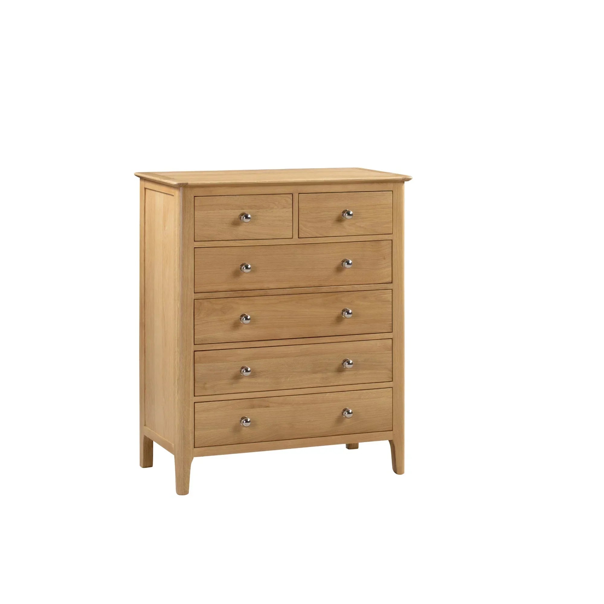 Oak 4+2 drawer chest with metal handles and smooth finish