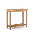 Oak console table with lower shelf, natural wood finish, front angle view