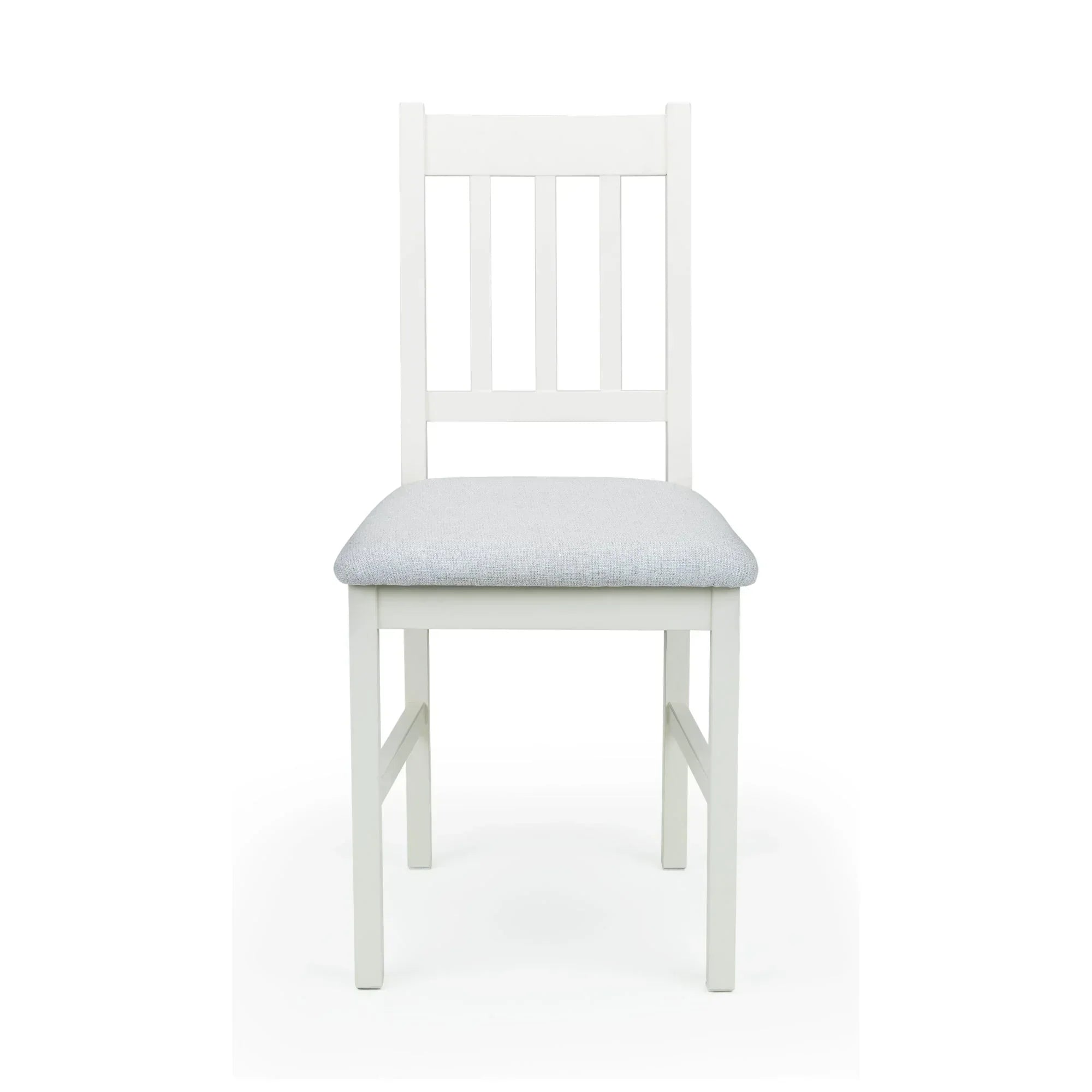 Ivory dining chair with cushioned seat and slatted backrest, front view on white background