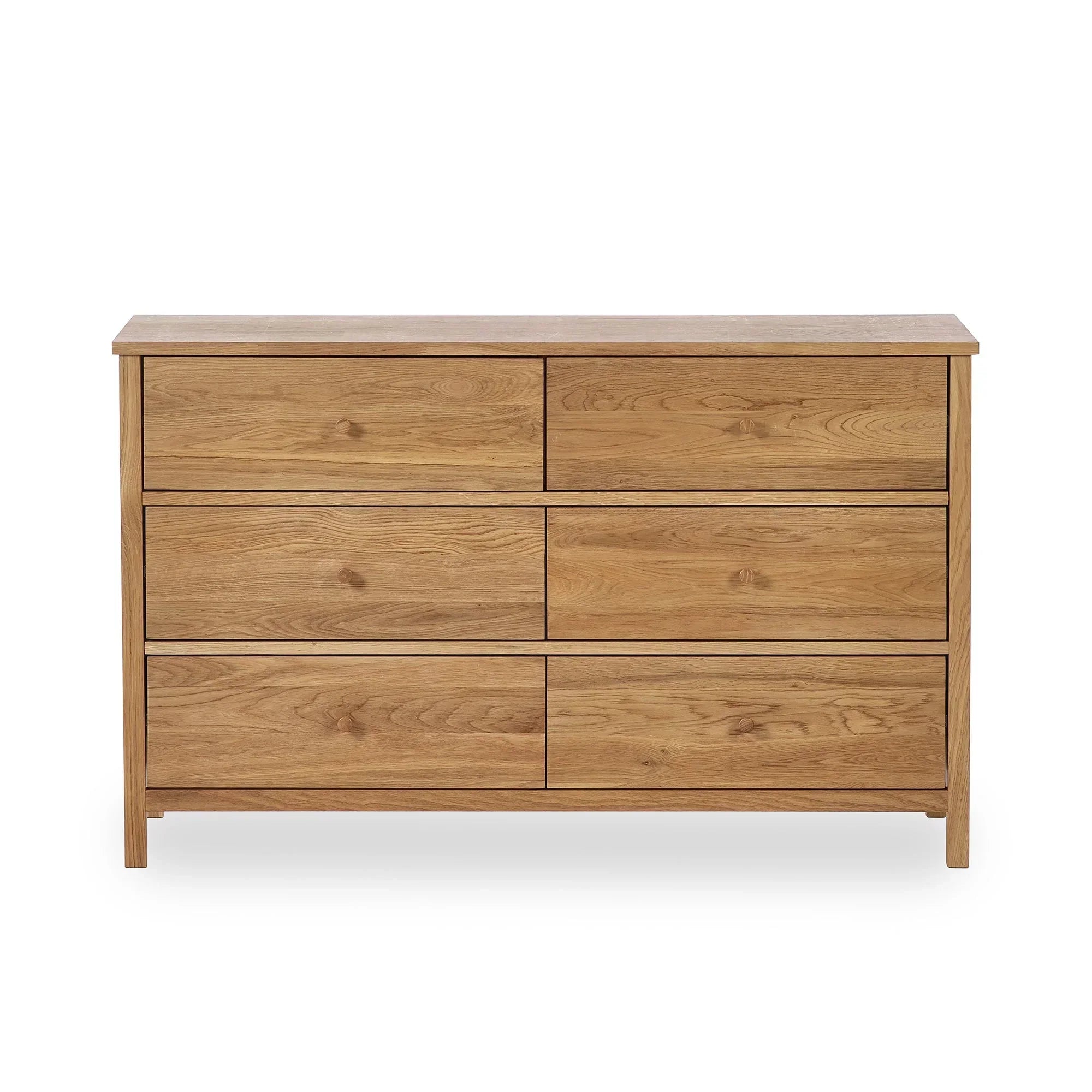 Oak chest of drawers with six spacious drawers and natural wood grain finish