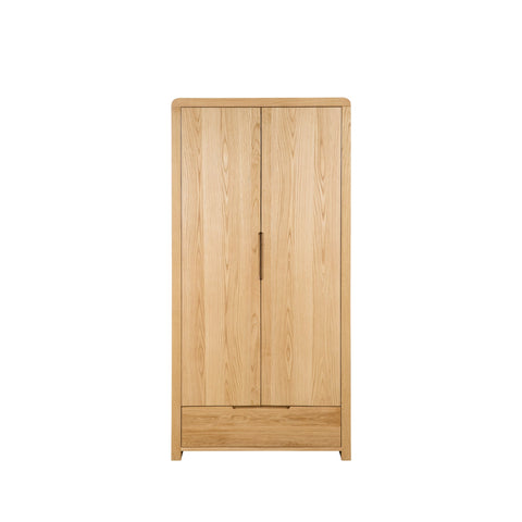 Curve 2 Door 1 Drawer Wardrobe - Light Brown - CUR205