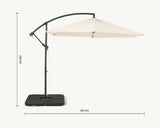 Ivory cantilever parasol 3M with black metal frame, shown side view with height and width