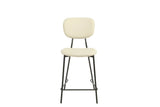 Capri bar stool with taupe padded seat and backrest, black metal legs, front view
