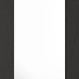Charcoal black glazed internal door with large central clear glass panel, vertical view