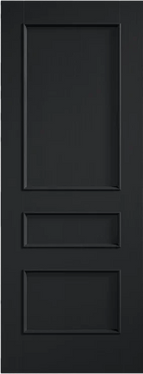 Charcoal black interior door with three rectangular panels and smooth finish
