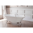 White freestanding bathtub with decorative legs in a bathroom setting