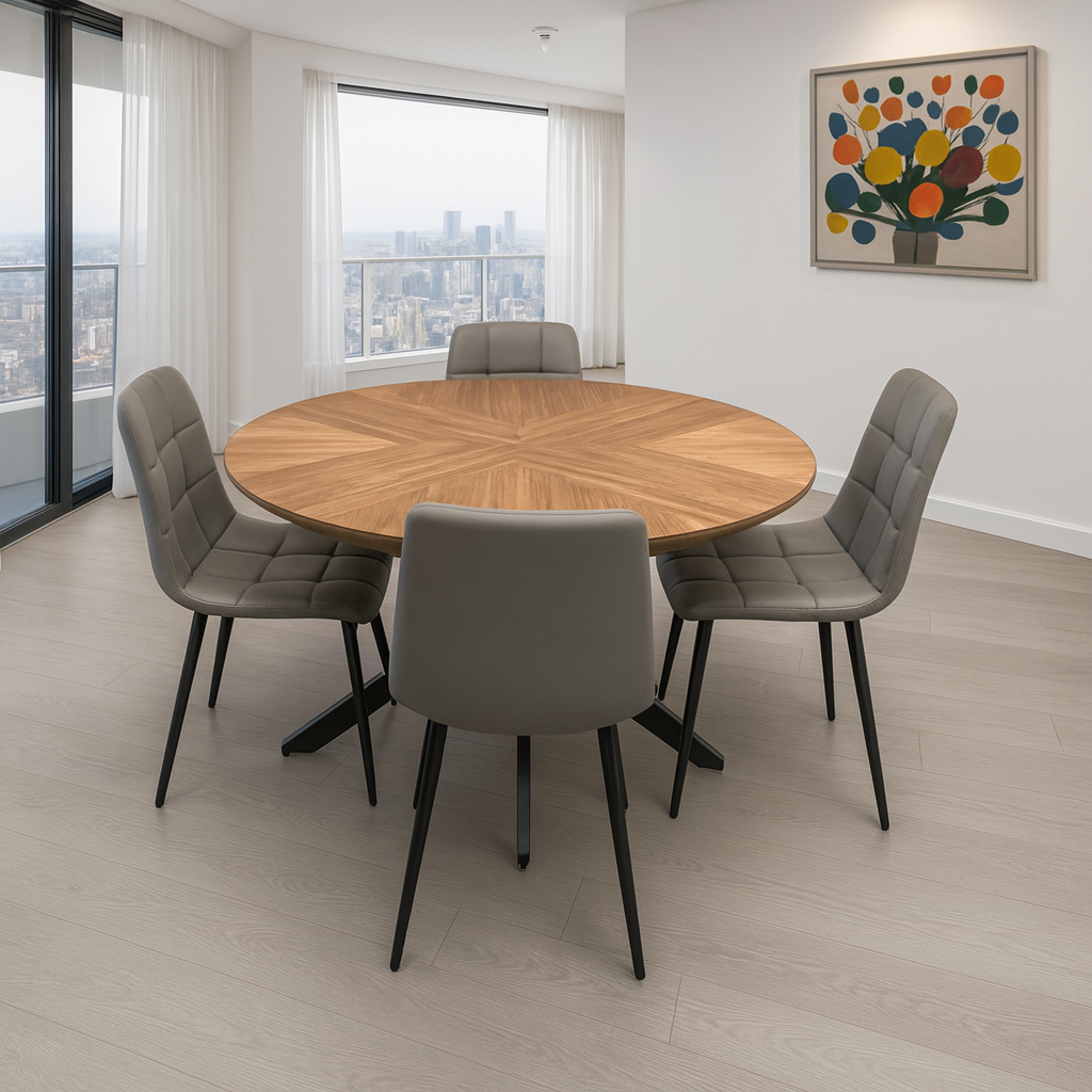 Hendrik 1.2 Metre Round Extension Table Walnut with 4 Fredrik PU Chairs