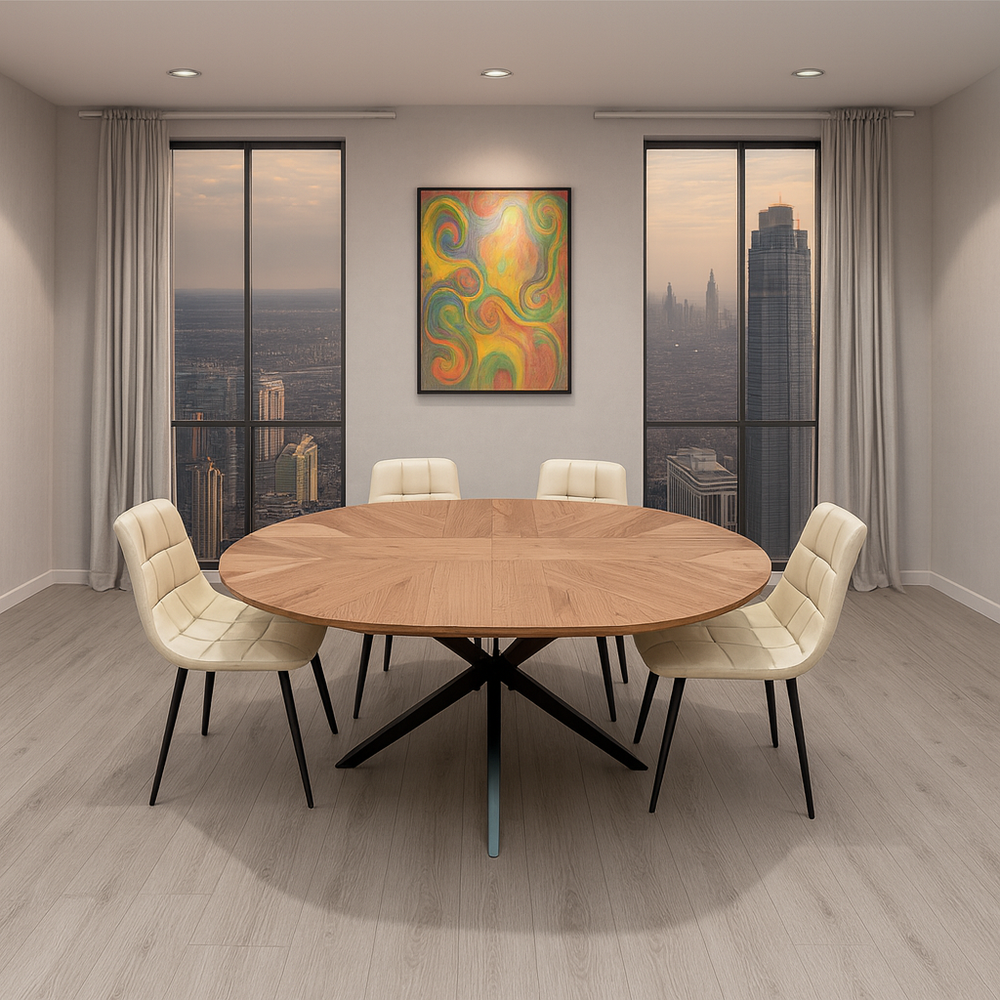 Hendrik 1.2 Metre Round Table Walnut with 4 Fredrik PU Chairs