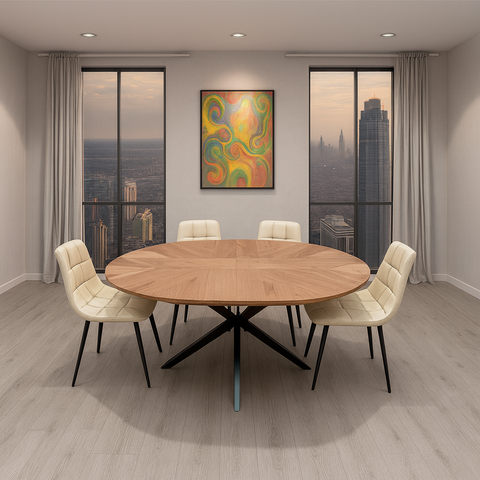 Hendrik 1.2 Metre Round Table Walnut with 4 Fredrik PU Chairs