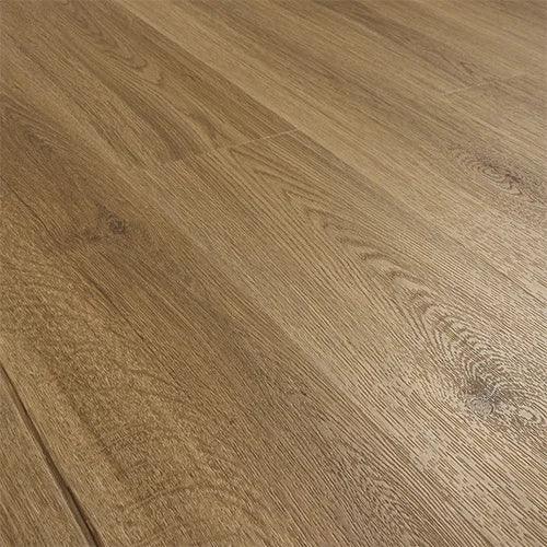 Chestnut wood effect laminate flooring with natural grain detail and warm tone