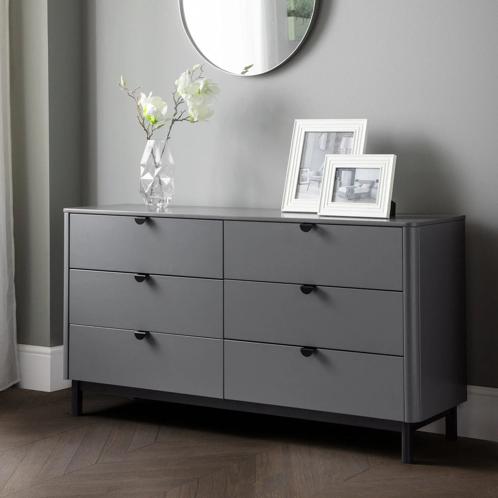 Chloe 6 Drawer Wide Chest - Grey - CHL004