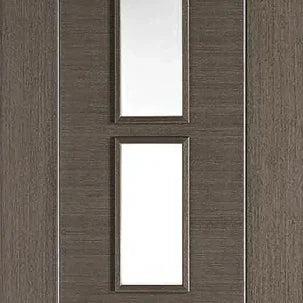 Chocolate grey glazed interior door with three vertical glass panels