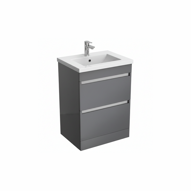 Anthracite floor standing bathroom vanity unit with twin drawer storage | Home Centre Direct UK