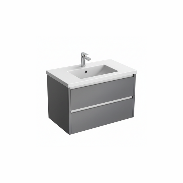 Anthracite wall hung bathroom vanity unit with twin drawer storage | Home Centre Direct UK