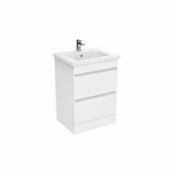 White floor standing bathroom vanity unit with twin drawer storage | Home Centre Direct UK