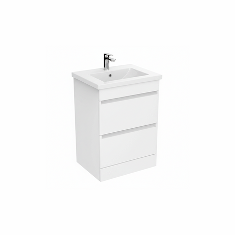 White floor standing bathroom vanity unit with twin drawer storage | Home Centre Direct UK
