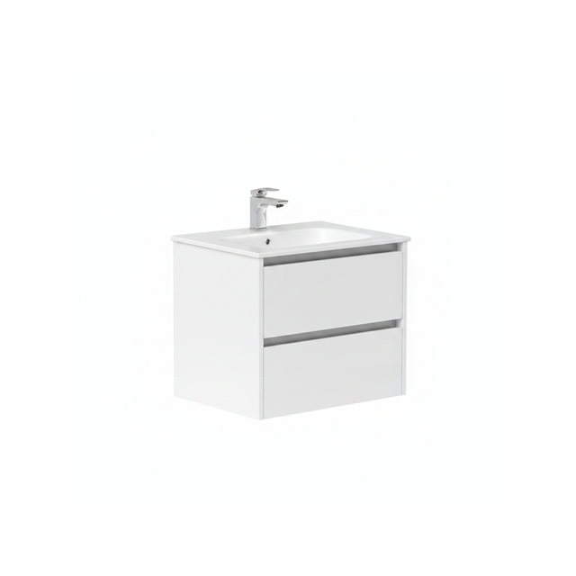 White wall hung bathroom vanity unit with twin drawer storage and clean modern finish | Home Centre Direct UK