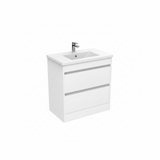 White floor standing bathroom vanity unit with double drawer storage | Home Centre Direct UK
