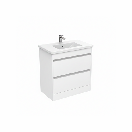 White floor standing bathroom vanity unit with double drawer storage | Home Centre Direct UK