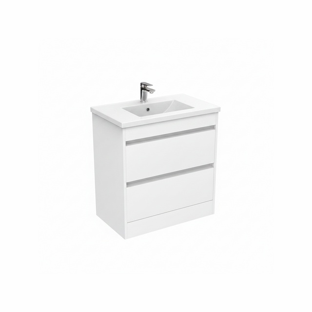 White floor standing bathroom vanity unit with double drawer storage | Home Centre Direct UK