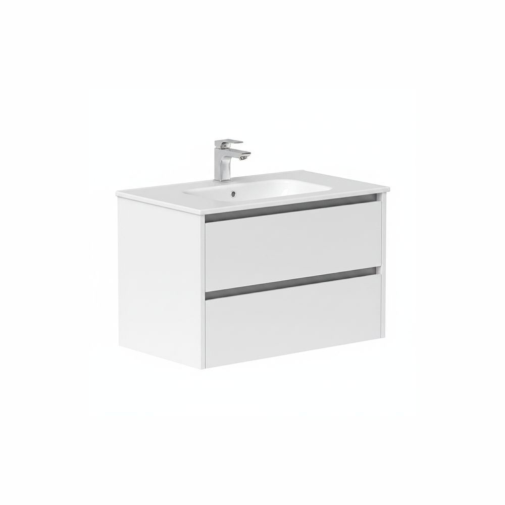 Gloss white wall hung bathroom vanity unit with two drawer storage | Home Centre Direct UK