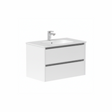 Gloss white wall hung bathroom vanity unit with two drawer storage | Home Centre Direct UK