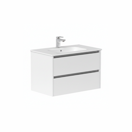 Gloss white wall hung bathroom vanity unit with two drawer storage | Home Centre Direct UK