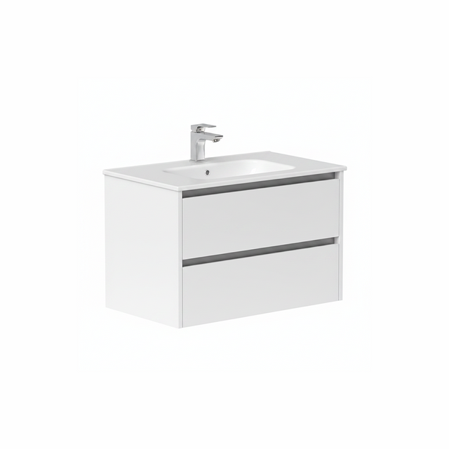 Gloss white wall hung bathroom vanity unit with two drawer storage | Home Centre Direct UK