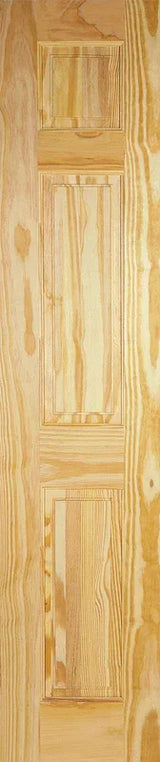 clear pine 3 panel interior door with natural wood grain and vertical panel design