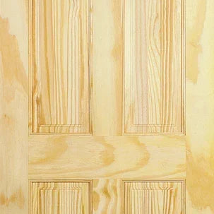 Clear pine 4 panel internal door with natural wood grain and rectangular panels
