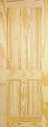 Clear pine 4 panel internal door with natural wood grain and rectangular panels
