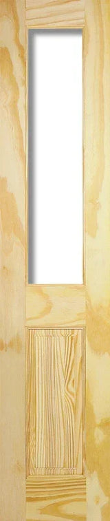 Clear pine internal door with unglazed panel and natural wood grain finish, vertical view