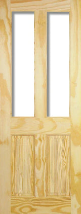 Clear pine internal door with two vertical unglazed panels and natural wood grain finish