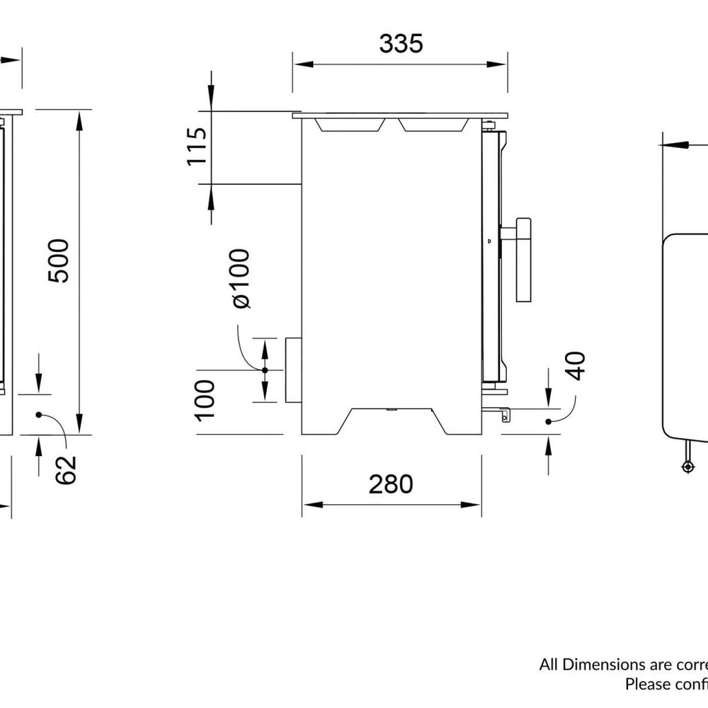 Leaf 5kW Wood Burning (Eco) - Technical Drawing