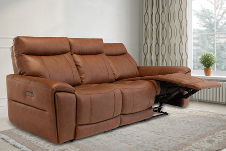 Vintage Tan Leather Electric 3-Seater Recliner Sofa for Ultimate Comfort