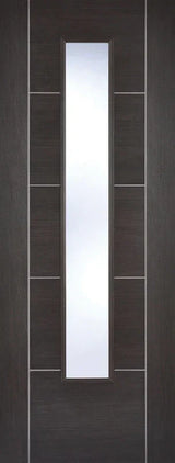 Dark grey laminate interior door with central vertical glazed panel