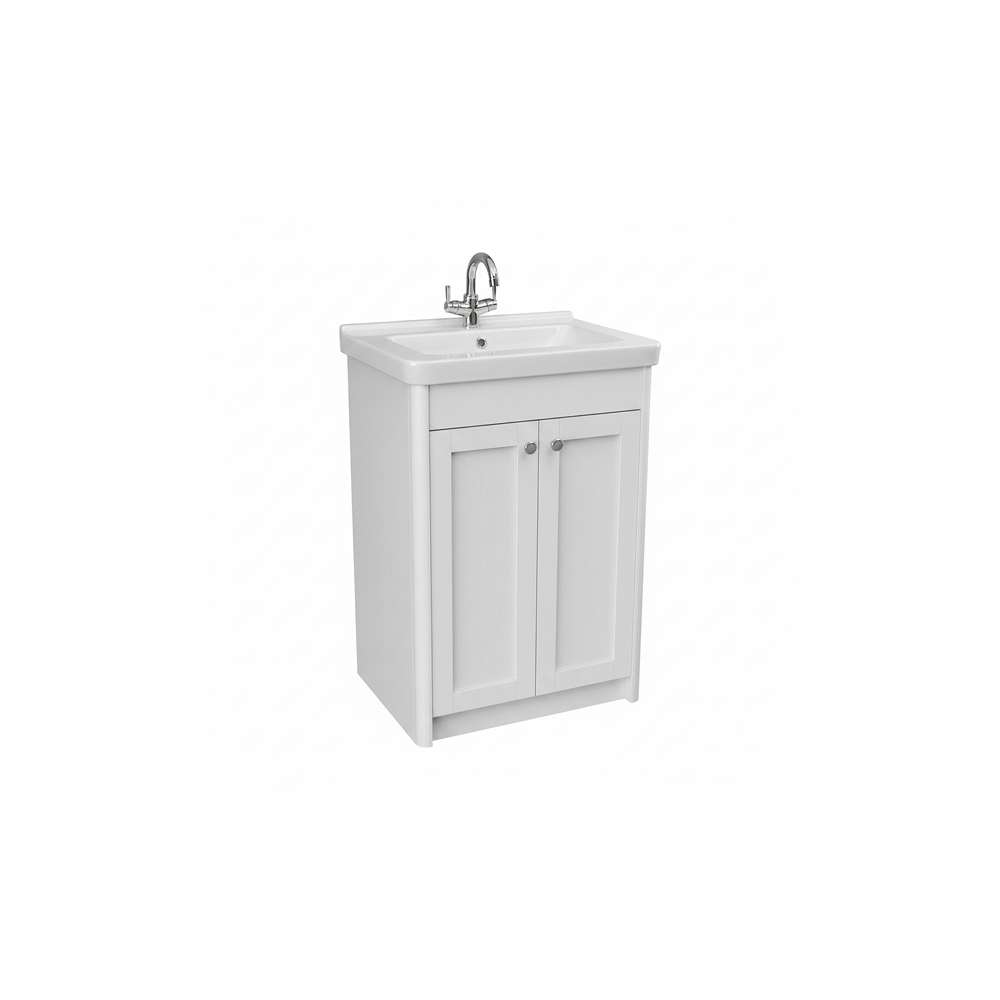 Chalk white floor standing bathroom vanity unit with double door storage and classic styling | Home Centre Direct UK