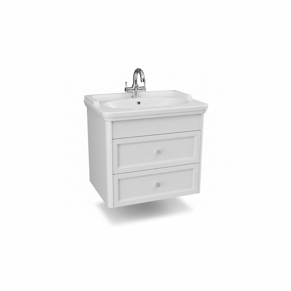 Chalk white wall hung bathroom vanity unit with two drawer storage and contemporary design | Home Centre Direct UK