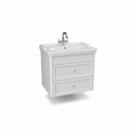 Chalk white wall hung bathroom vanity unit with two drawer storage and contemporary design | Home Centre Direct UK