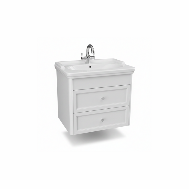 Chalk white wall hung bathroom vanity unit with two drawer storage and contemporary design | Home Centre Direct UK