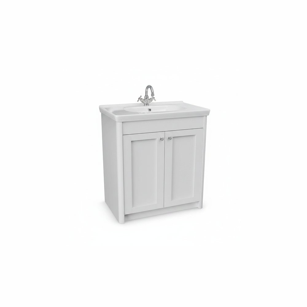 Chalk white floor standing bathroom vanity unit with double door storage and classic styling | Home Centre Direct UK