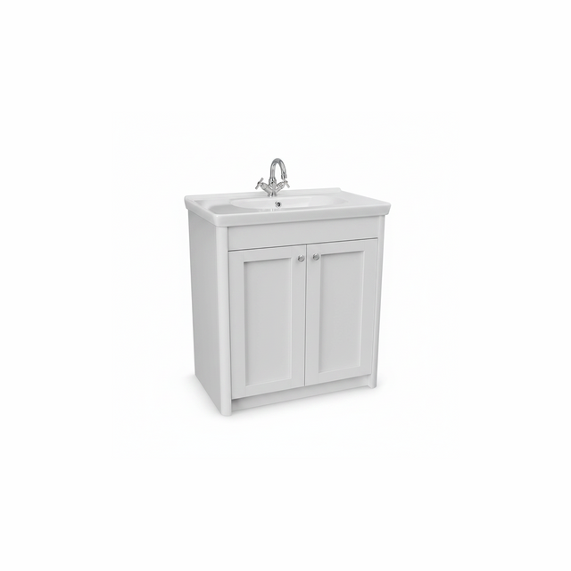 Chalk white floor standing bathroom vanity unit with double door storage and classic styling | Home Centre Direct UK