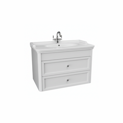 Chalk white wall hung bathroom vanity unit with two drawer storage and contemporary design | Home Centre Direct UK