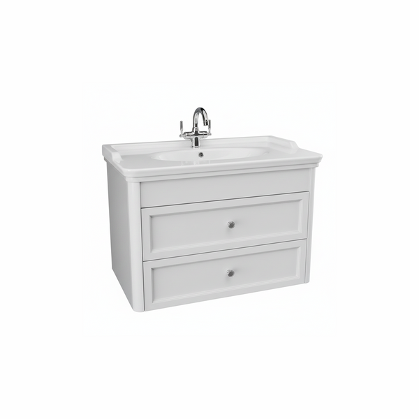 Chalk white wall hung bathroom vanity unit with two drawer storage and contemporary design | Home Centre Direct UK