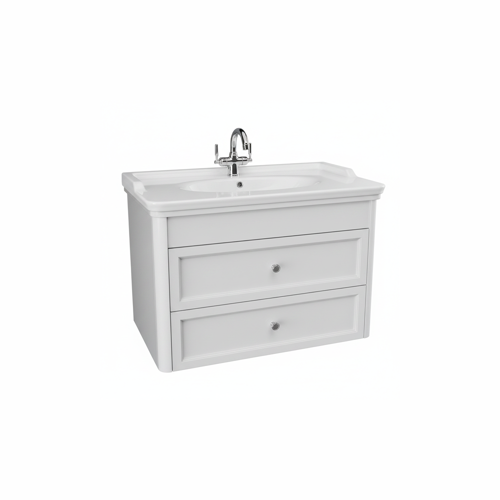 Chalk white wall hung bathroom vanity unit with two drawer storage and contemporary design | Home Centre Direct UK