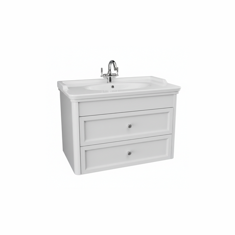 Chalk white wall hung bathroom vanity unit with two drawer storage and contemporary design | Home Centre Direct UK