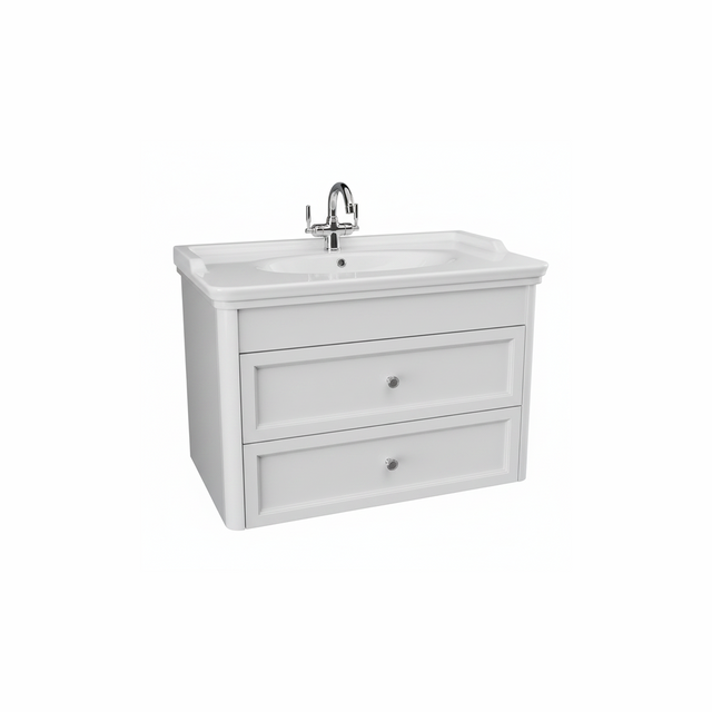Chalk white wall hung bathroom vanity unit with two drawer storage and contemporary design | Home Centre Direct UK